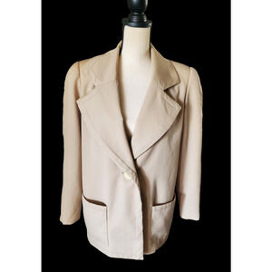 Vtg 80's DAVID HAYES Neiman Marcus 100% Wool Tan Blazer Jacket Sz 12